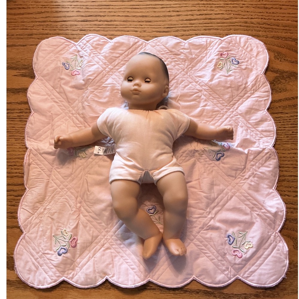Vintage American girl Bitty Baby Doll Pink Soft Body Quilted pink blanket